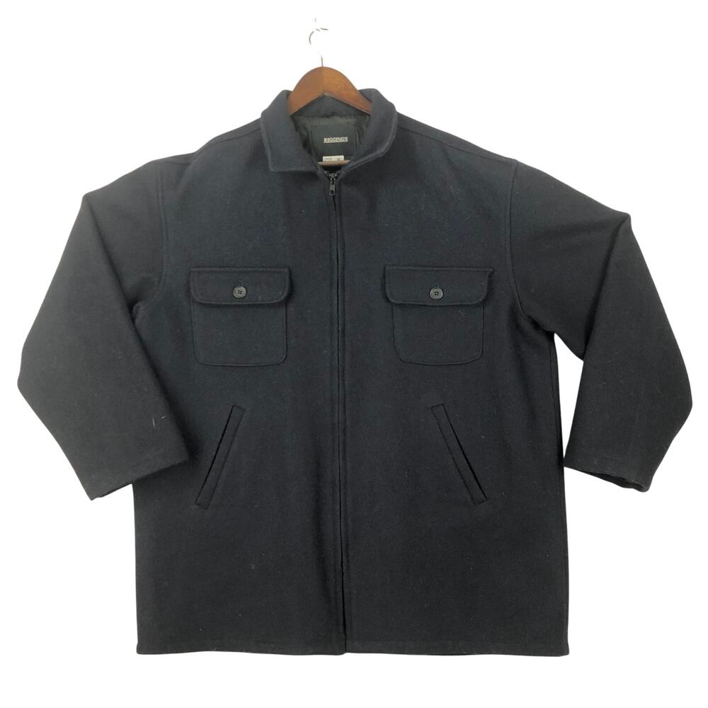 VTG J Riggings Wool Jacket Men’s XL Black Full Zip Flap Pocket Shacket USA EUC